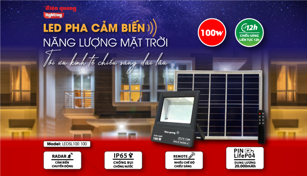 Bộ đèn LED pha NLMT Điện Quang ĐQ LEDSL100 100 765 (100W, Solar, IP65,daylight)