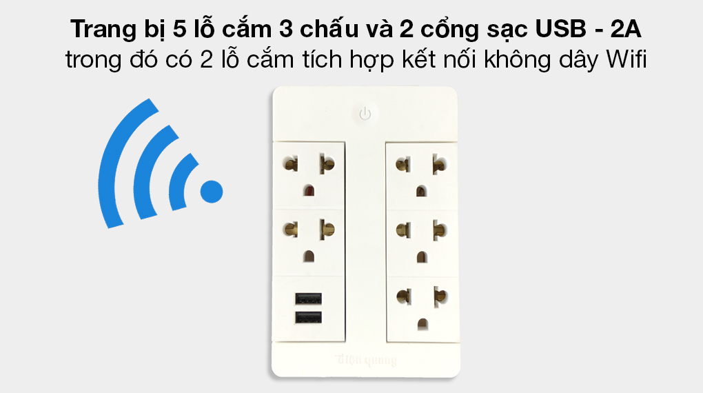 Ổ Cắm Xoay 90 Độ Thông Minh Điện Quang Apollo ĐQ SPS1.1 05 USB WiFi Trắng